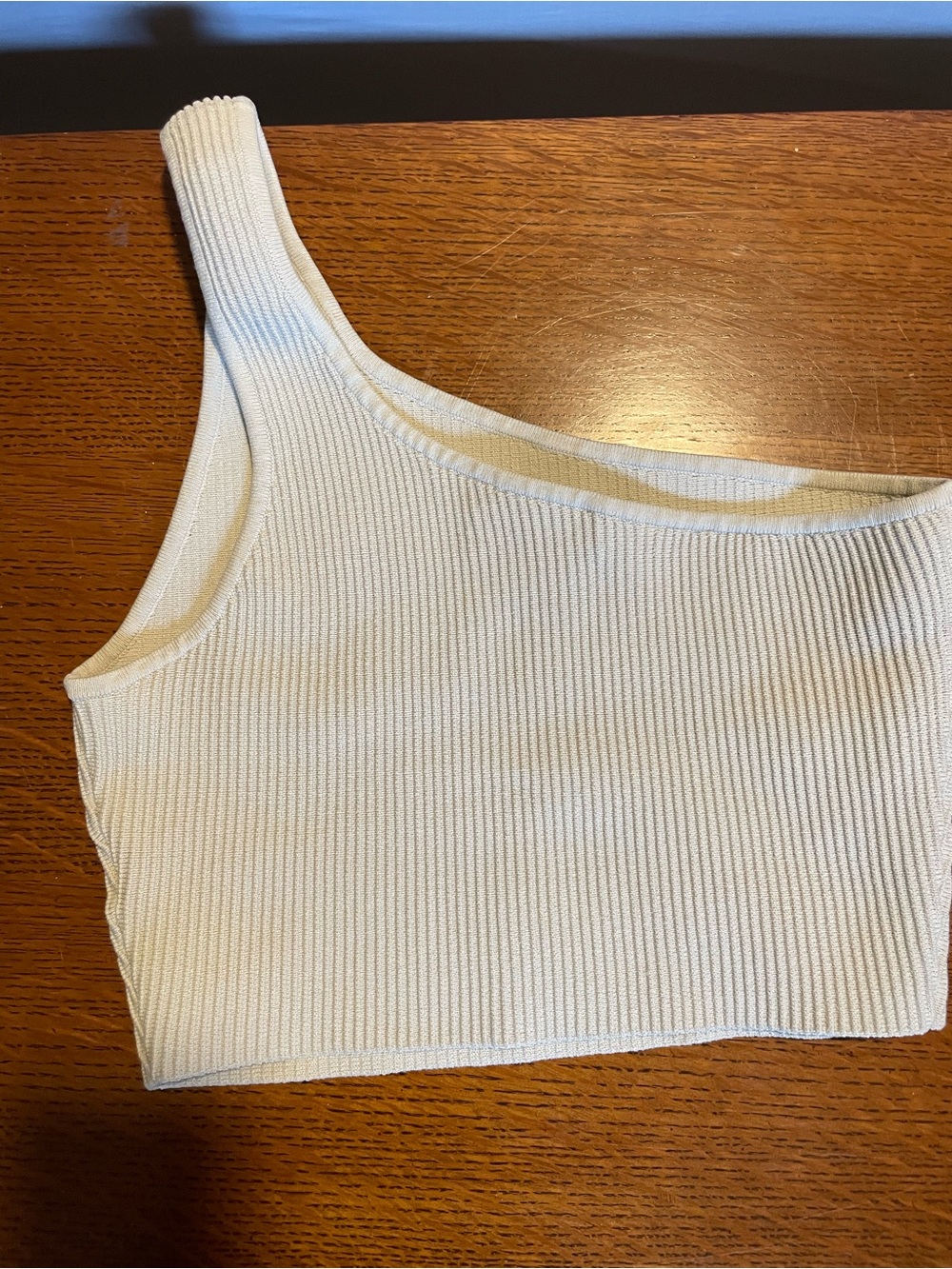 Babaton Ivory Ribbed One-Shoulder Crop Top